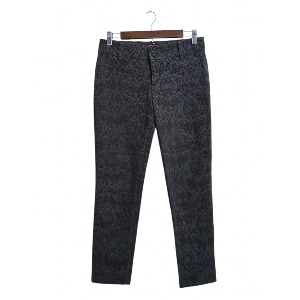 Anthropologie Cartonnier Damask Velvet Flocked Charlie Ankle Pants In Gray Sz 4